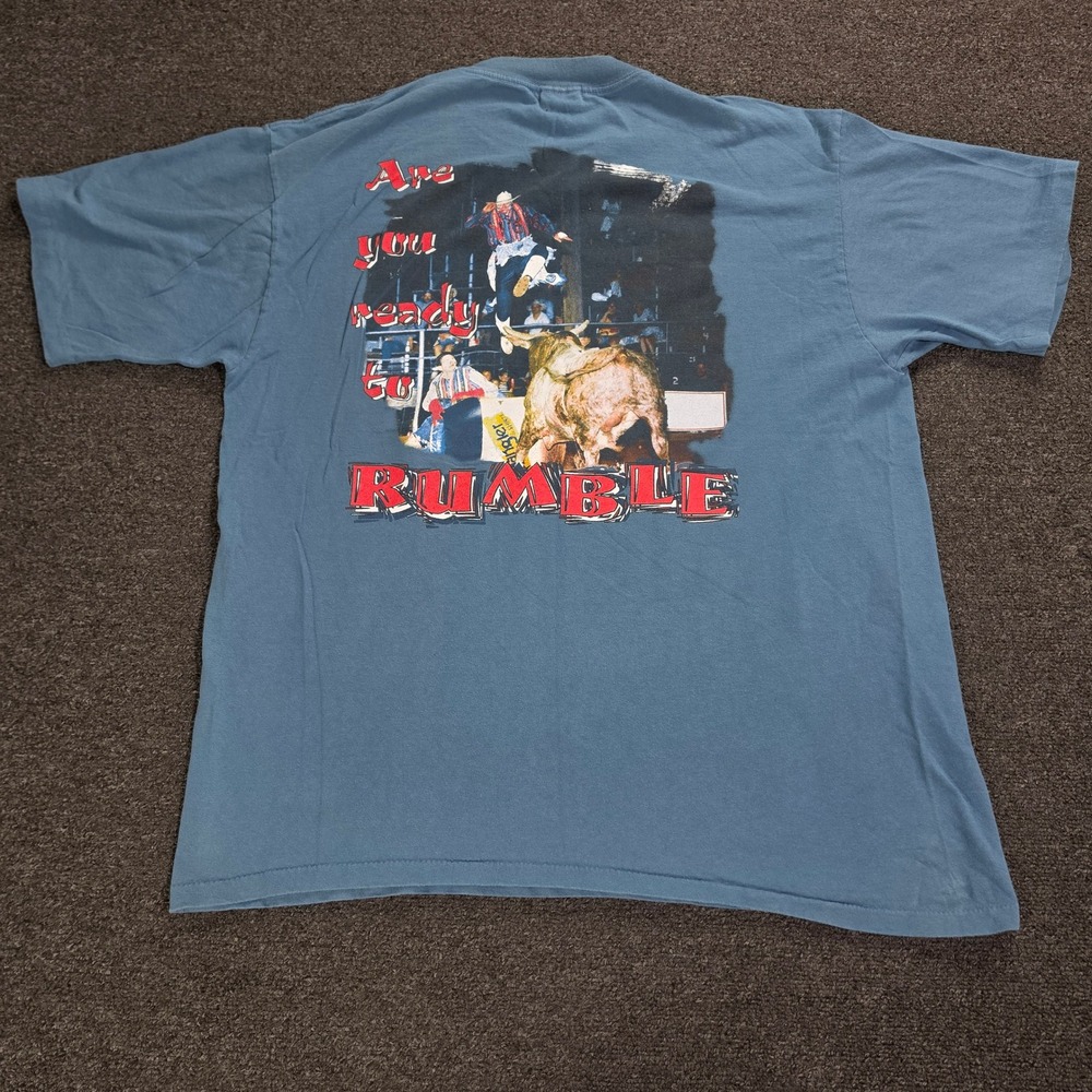 Wrangler Graphic T-Shirt Mens XXL‎ Blue Vintage Bull Riding Rodeo Single Stitch